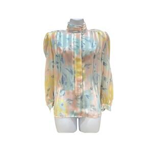 Vtg Lady Manhattan Long Sleeve Button Up Blouse Top Pastel Sz 10